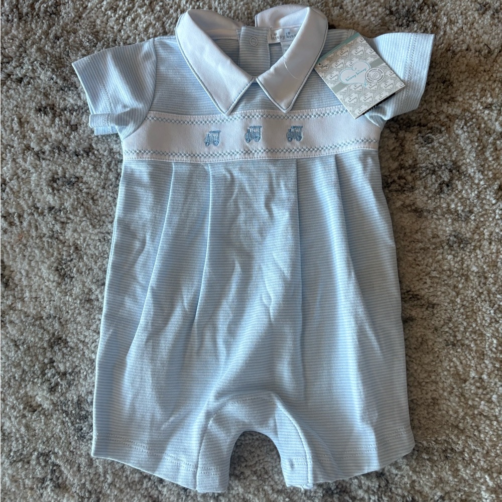 KISSY KISSY Baby Boy Pima Cotton Embroidered Car Collared Playsuit 3-6M NWT